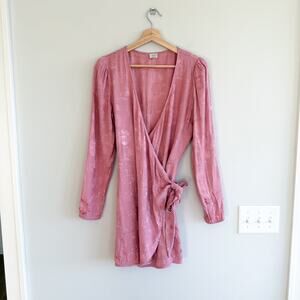 Wilfred Callie Floral Print Satin Long Sleeve Mini Wrap Dress Pink M